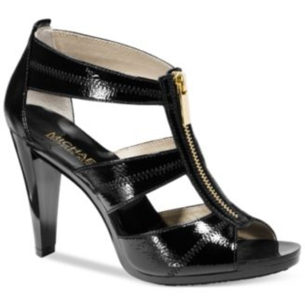 Michael Kors Black Berkley T Strap Patent Leather Heels